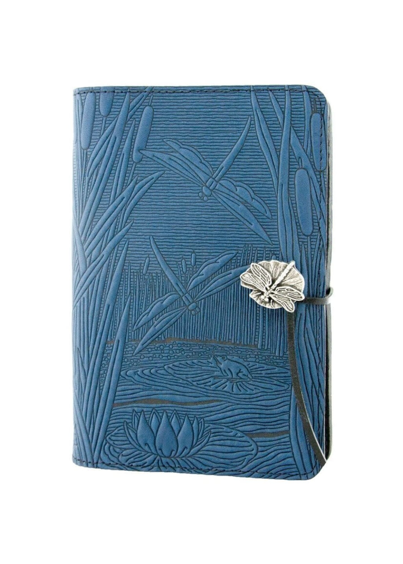 Oberon Design Large Leather Refillable Journal - Dragonfly Pond - Blue