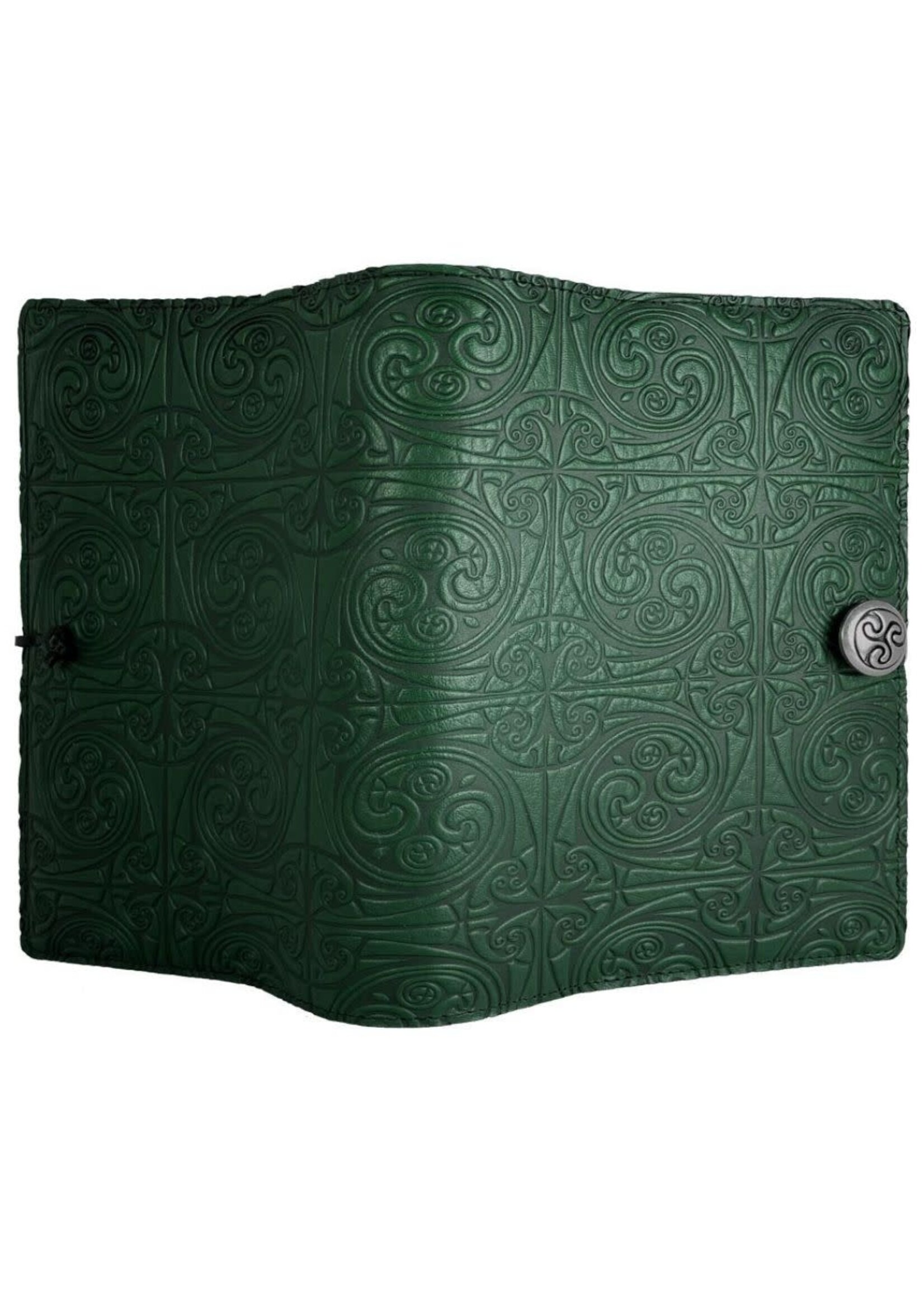 Oberon Design Large Leather Refillable Journal - Triskelion Knot - Green