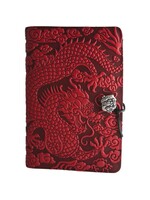 Oberon Design Large Leather Refillable Journal - Cloud Dragon - Red