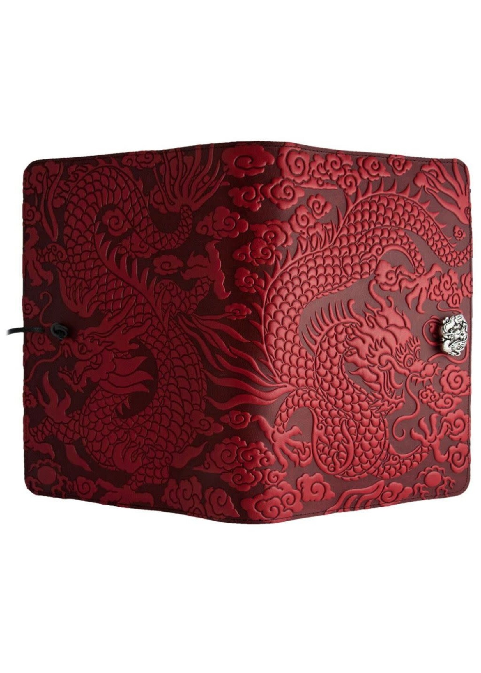 Oberon Design Large Leather Refillable Journal - Cloud Dragon - Red