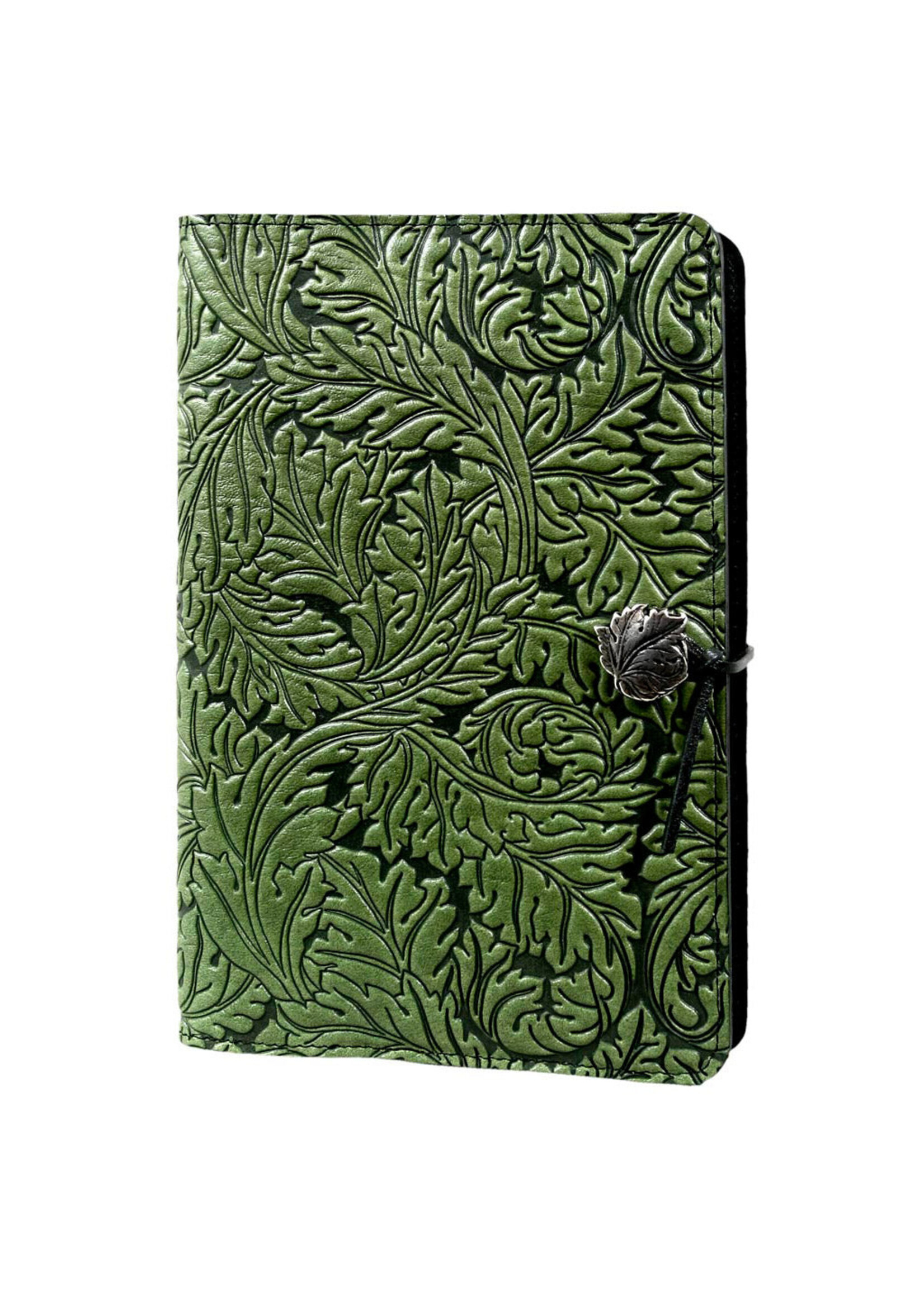 Oberon Design Large Leather Refillable Journal - Acanthus Leaf - Fern Green