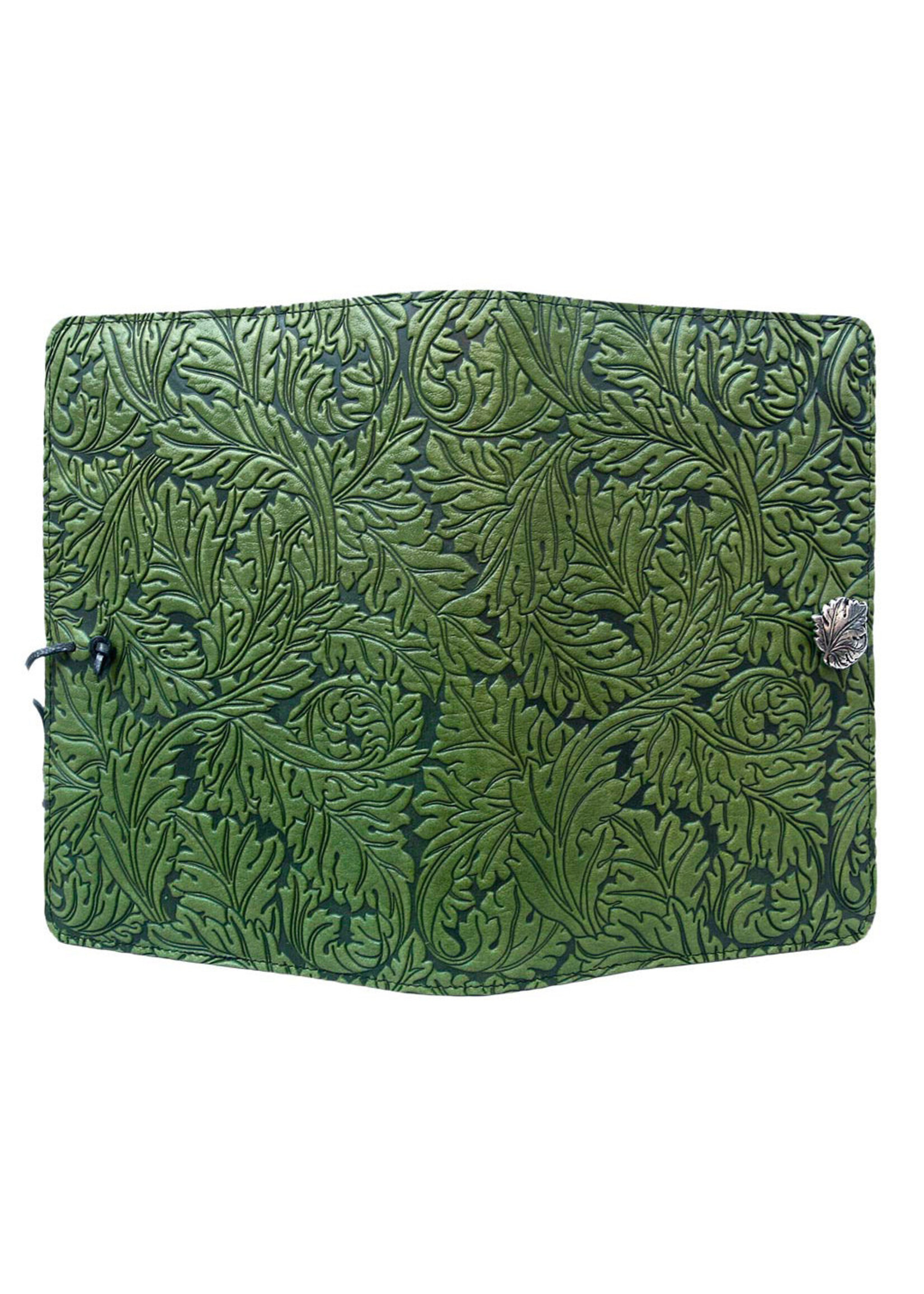 Oberon Design Large Leather Refillable Journal - Acanthus Leaf - Fern Green