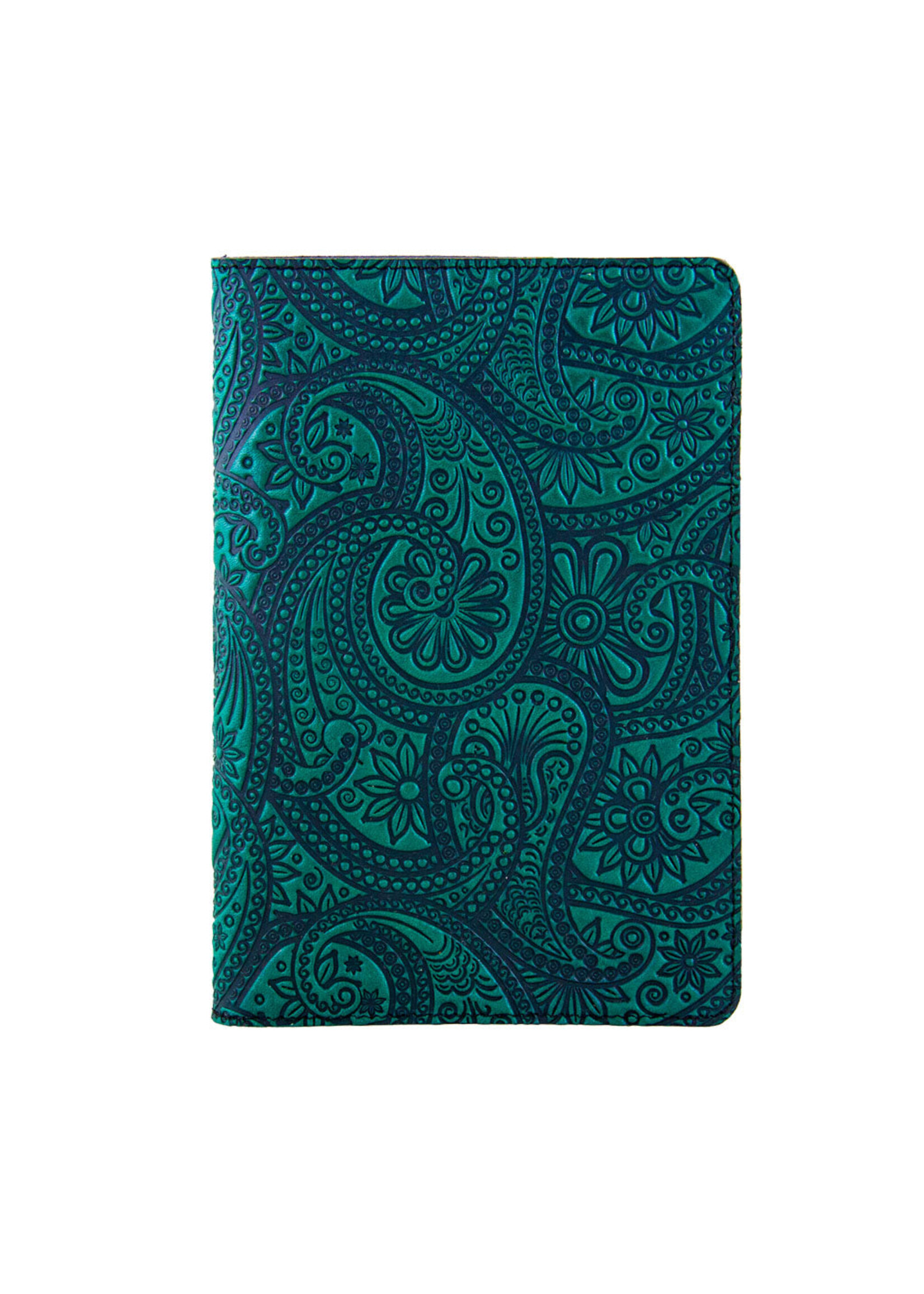 Oberon Design Pocket Refillable Leather Journal- Paisley - Teal