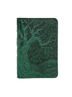 Oberon Design Pocket Refillable Leather Journal Cover - Tree of Life - Green