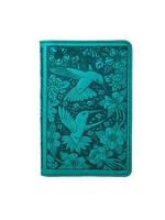 Oberon Design Pocket Refillable Leather Journal Cover - Hummingbirds - Teal