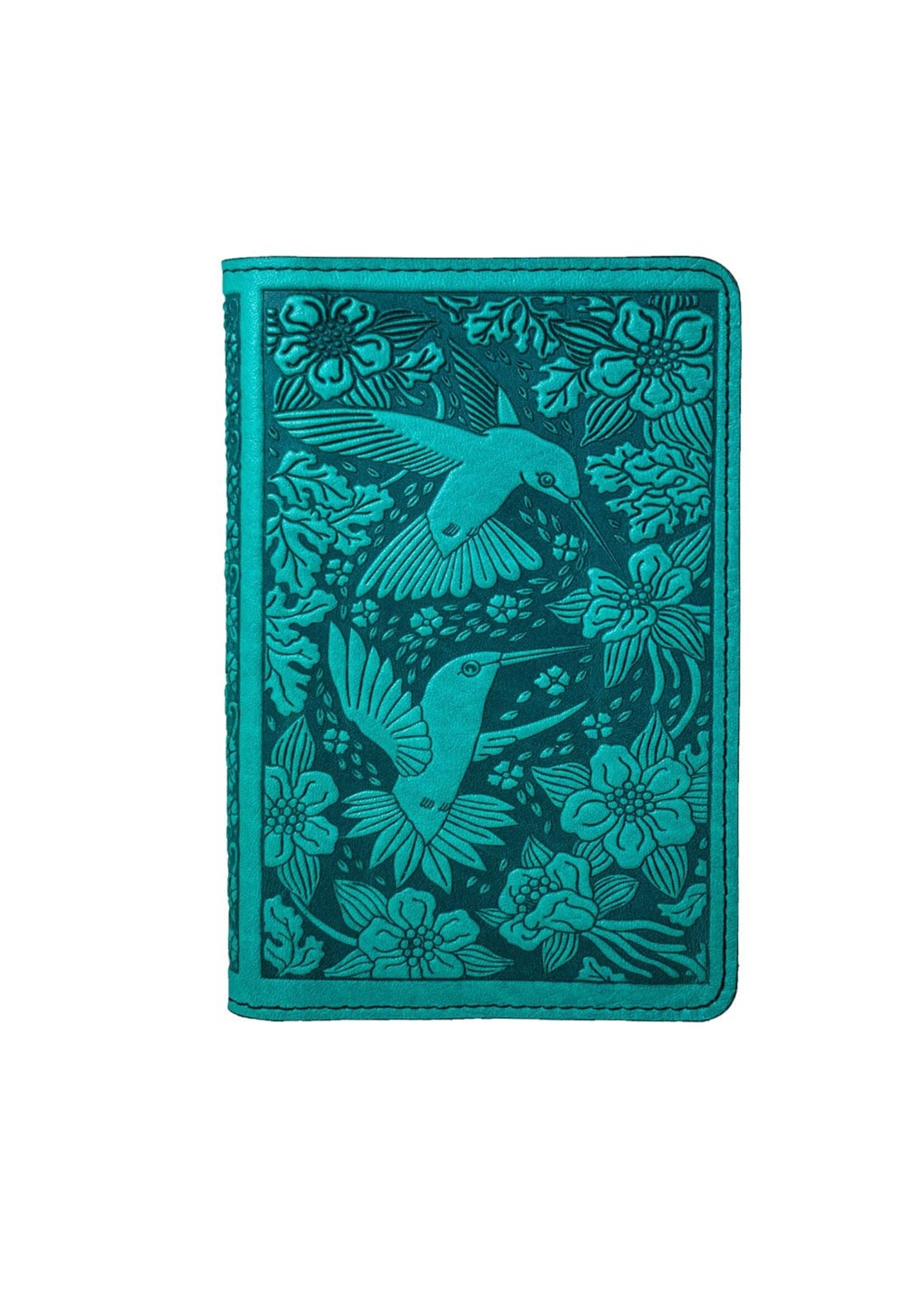 Oberon Design Pocket Refillable Leather Journal Cover - Hummingbirds - Teal