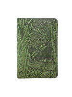 Oberon Design Pocket Refillable Leather Journal Cover - Dragonfly Pond - Fern