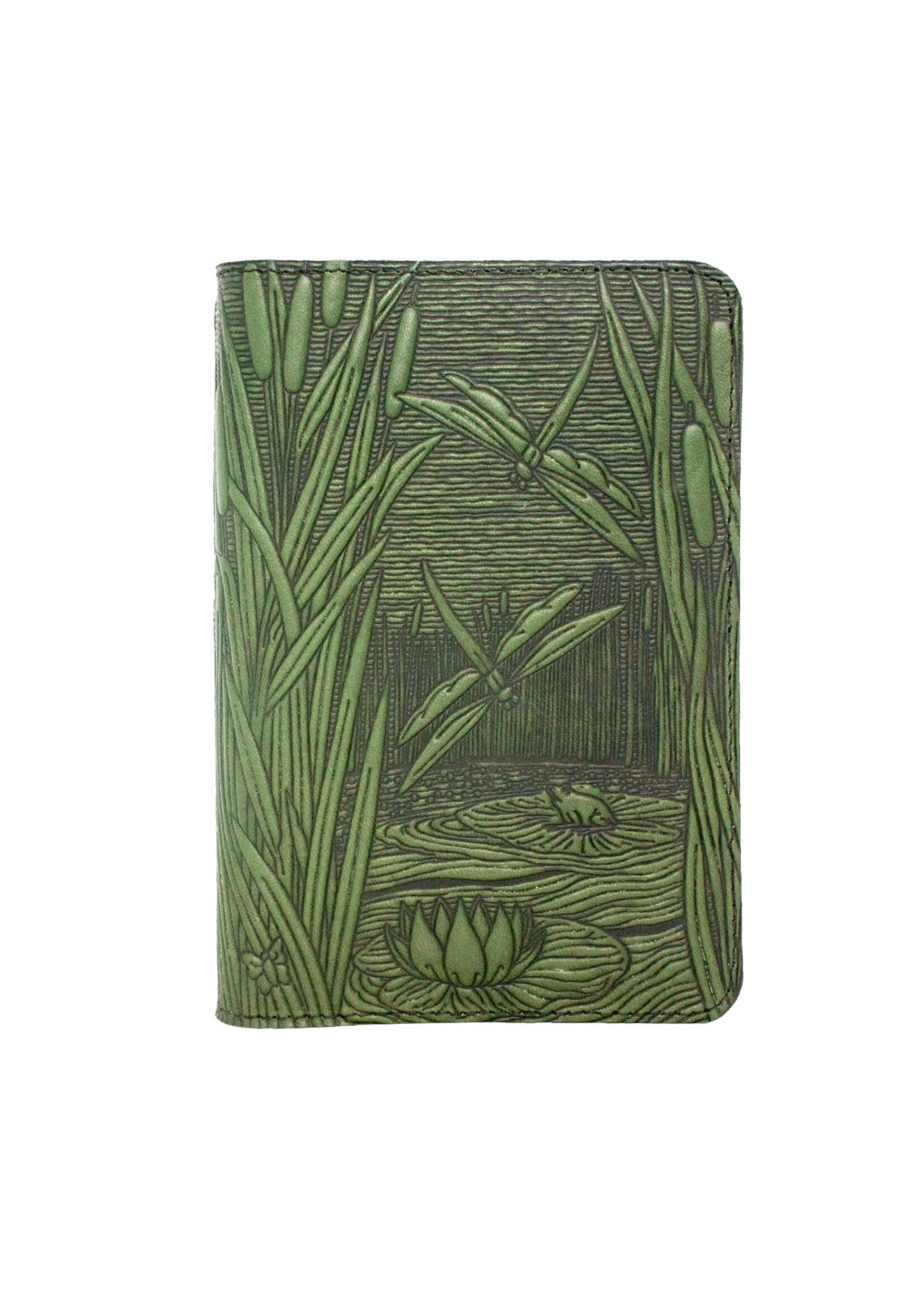 Oberon Design Pocket Refillable Leather Journal Cover - Dragonfly Pond - Fern