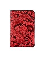 Oberon Design Pocket Refillable Leather Journal Cover - Cloud Dragon - Red