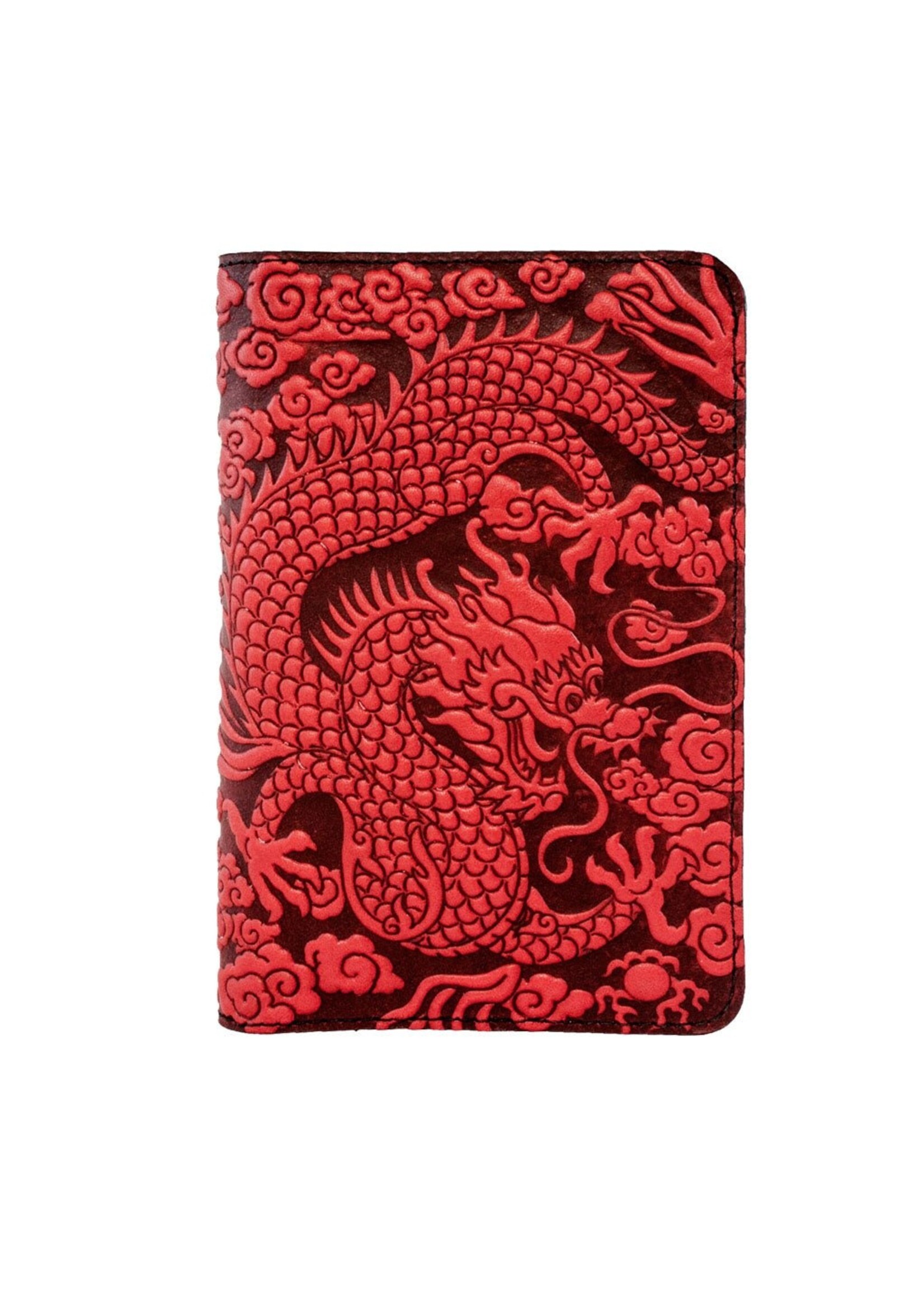 Oberon Design Pocket Refillable Leather Journal Cover - Cloud Dragon - Red