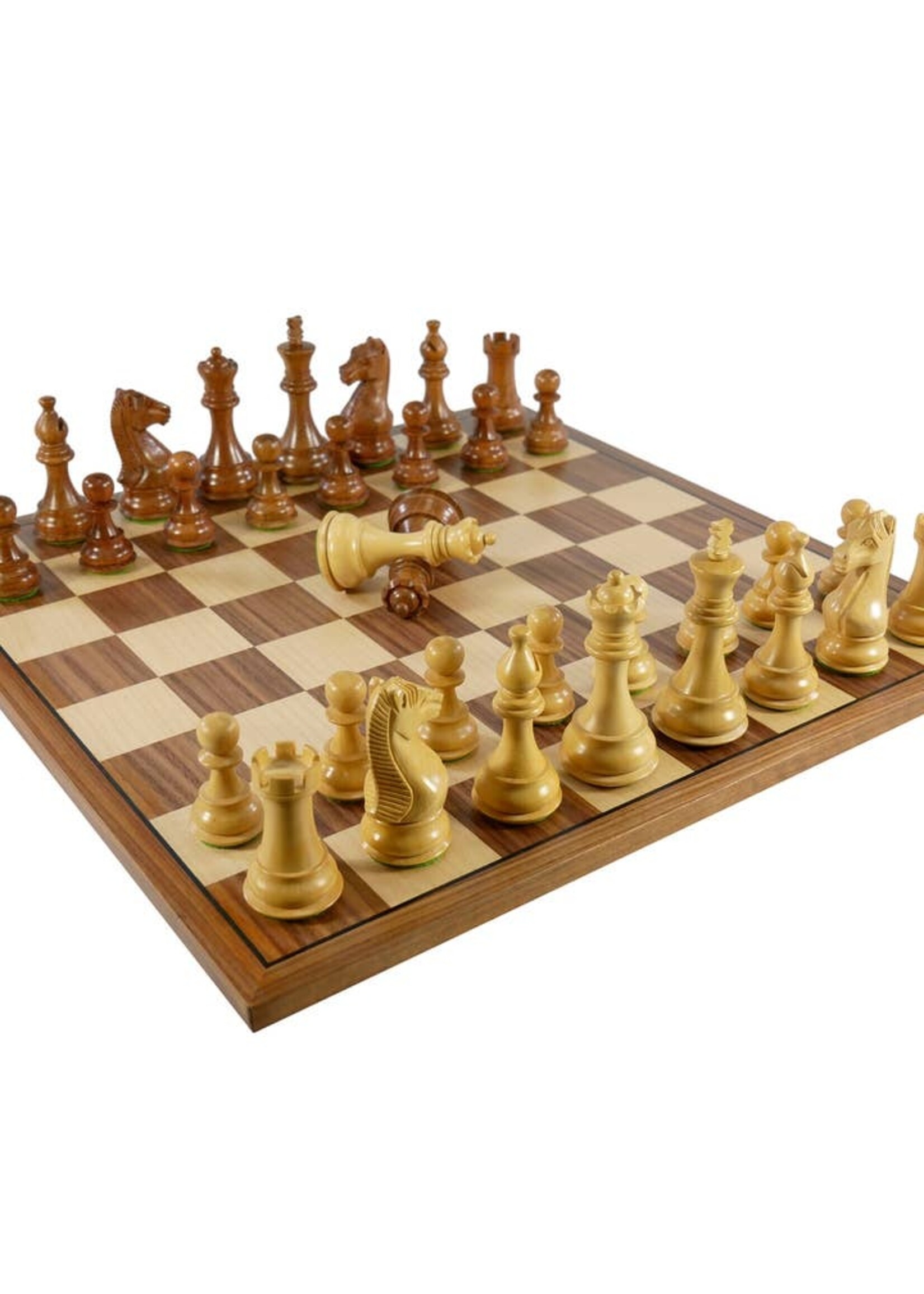 Worldwise Imports Chess Set - Majestic Acacia/Boxwood Pieces on Walnut & Maple Veneer Board
