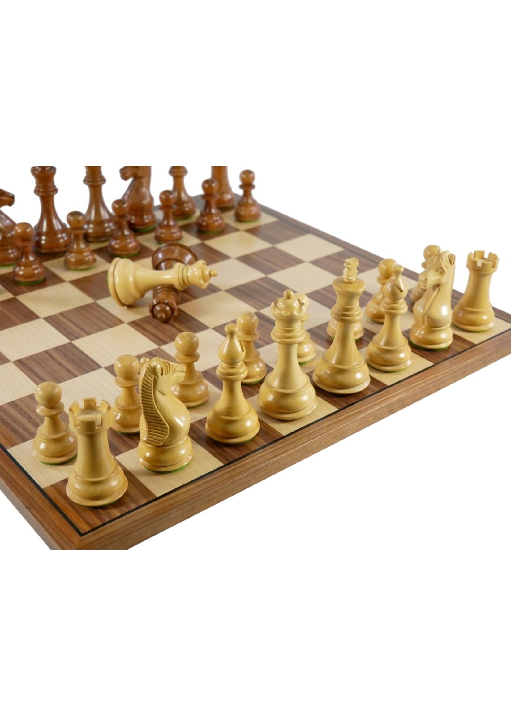 Worldwise Imports Chess Set - Majestic Acacia/Boxwood Pieces on Walnut & Maple Veneer Board