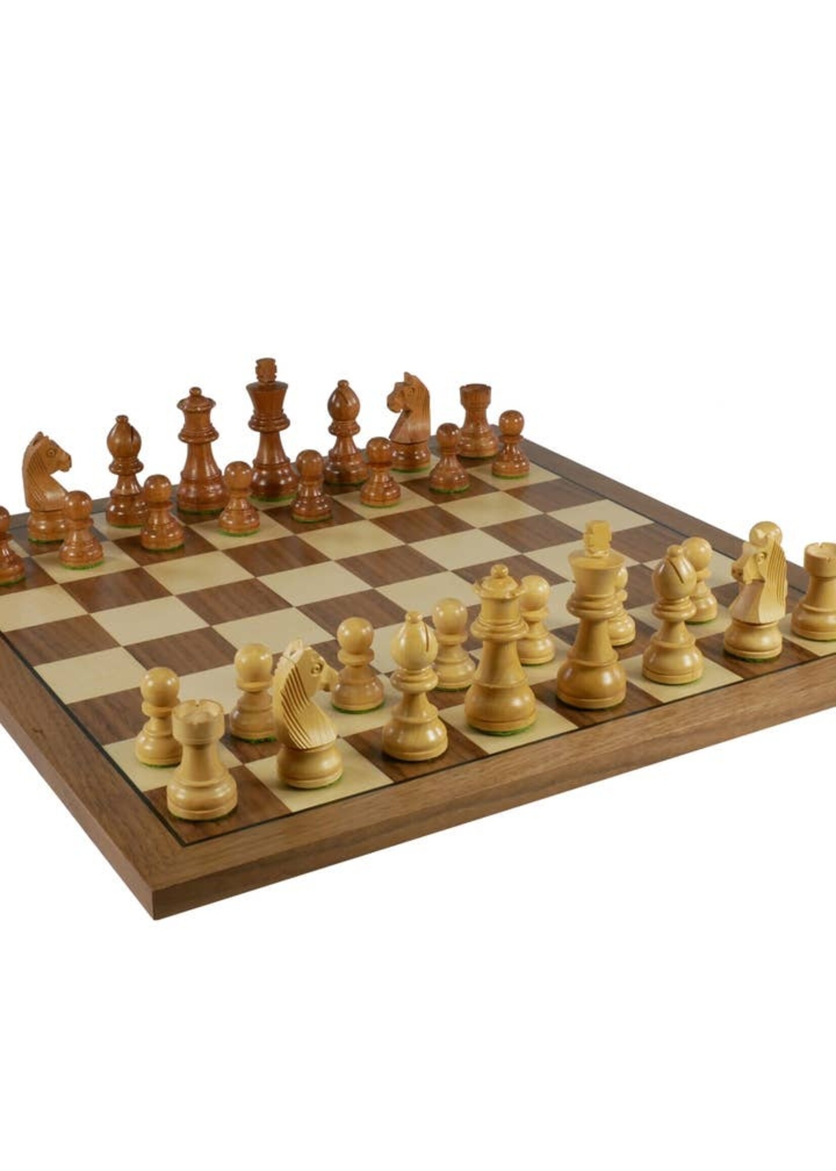 Worldwise Imports Chess Set - Small Kikkerwood German Chessmen on Walnut/Maple Board