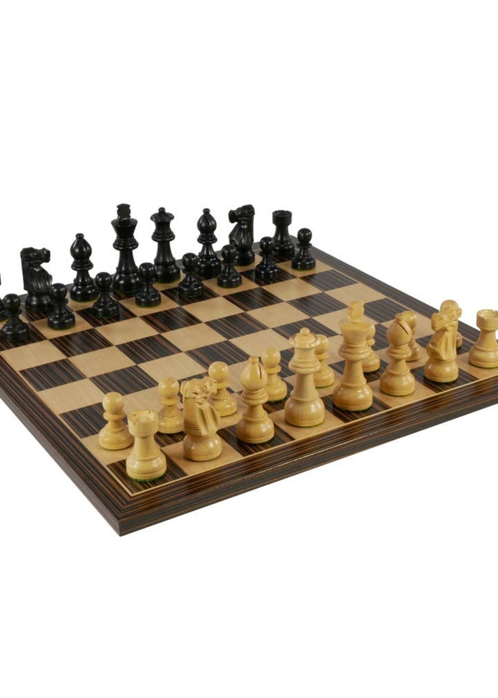 Worldwise Imports Chess Set - Small Black French Chessmen on Ebony Veneer Board