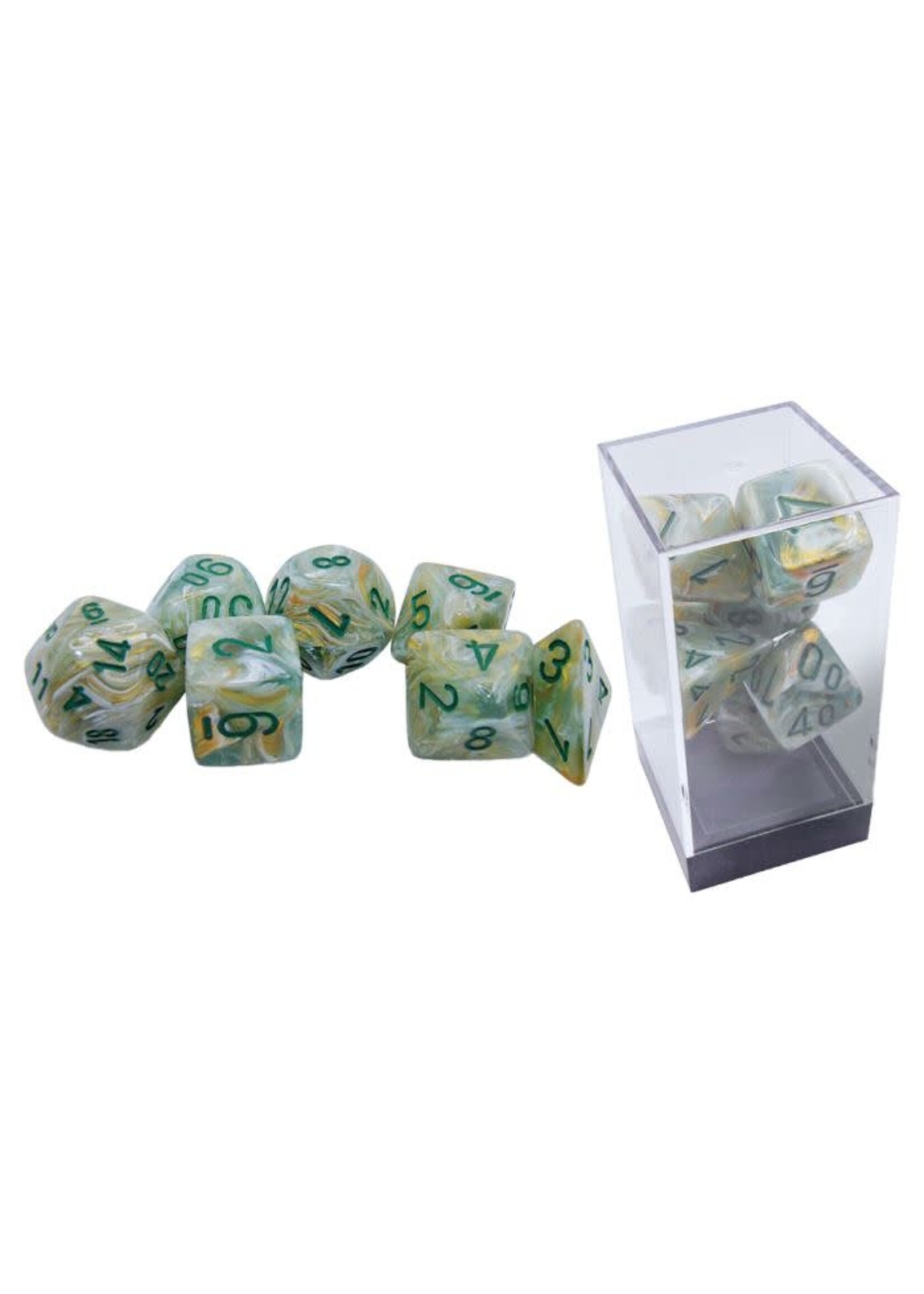 Chessex Chessex Dice 7-Set Mega Hedral: Marble Green / Dark Green