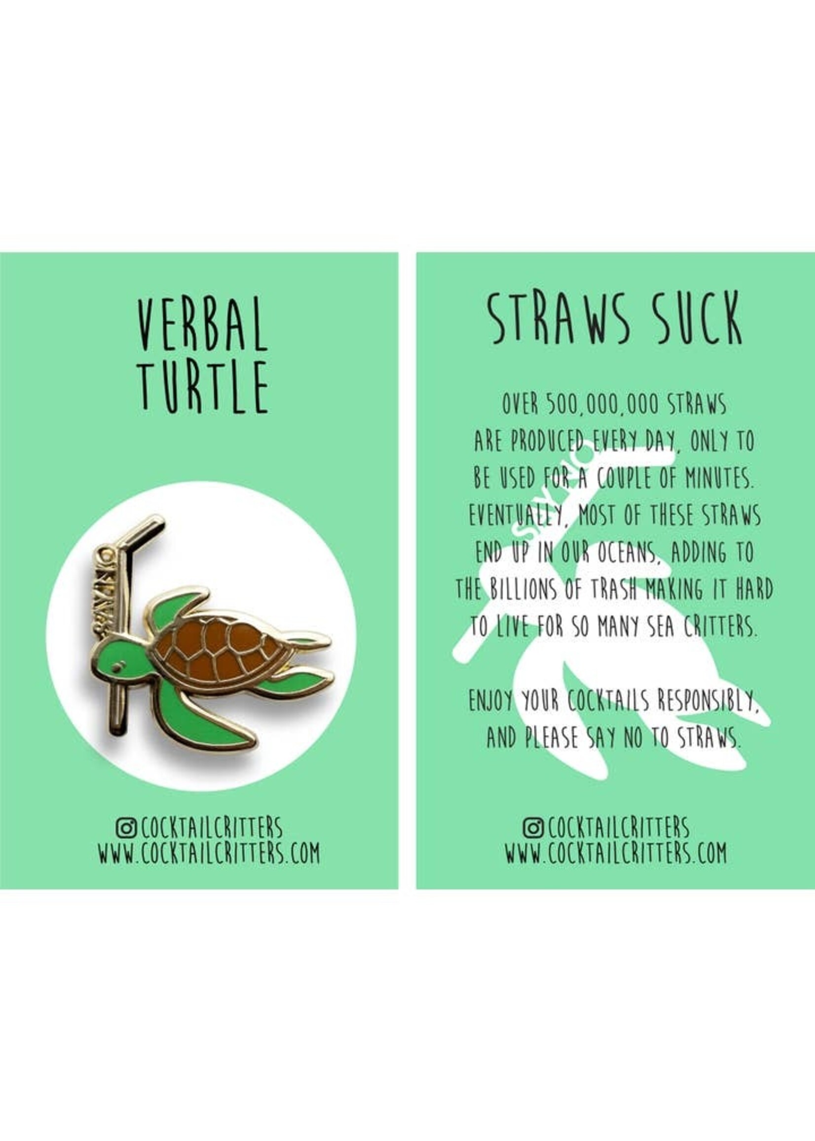 Cocktail Critters No Straws Turtle Pin