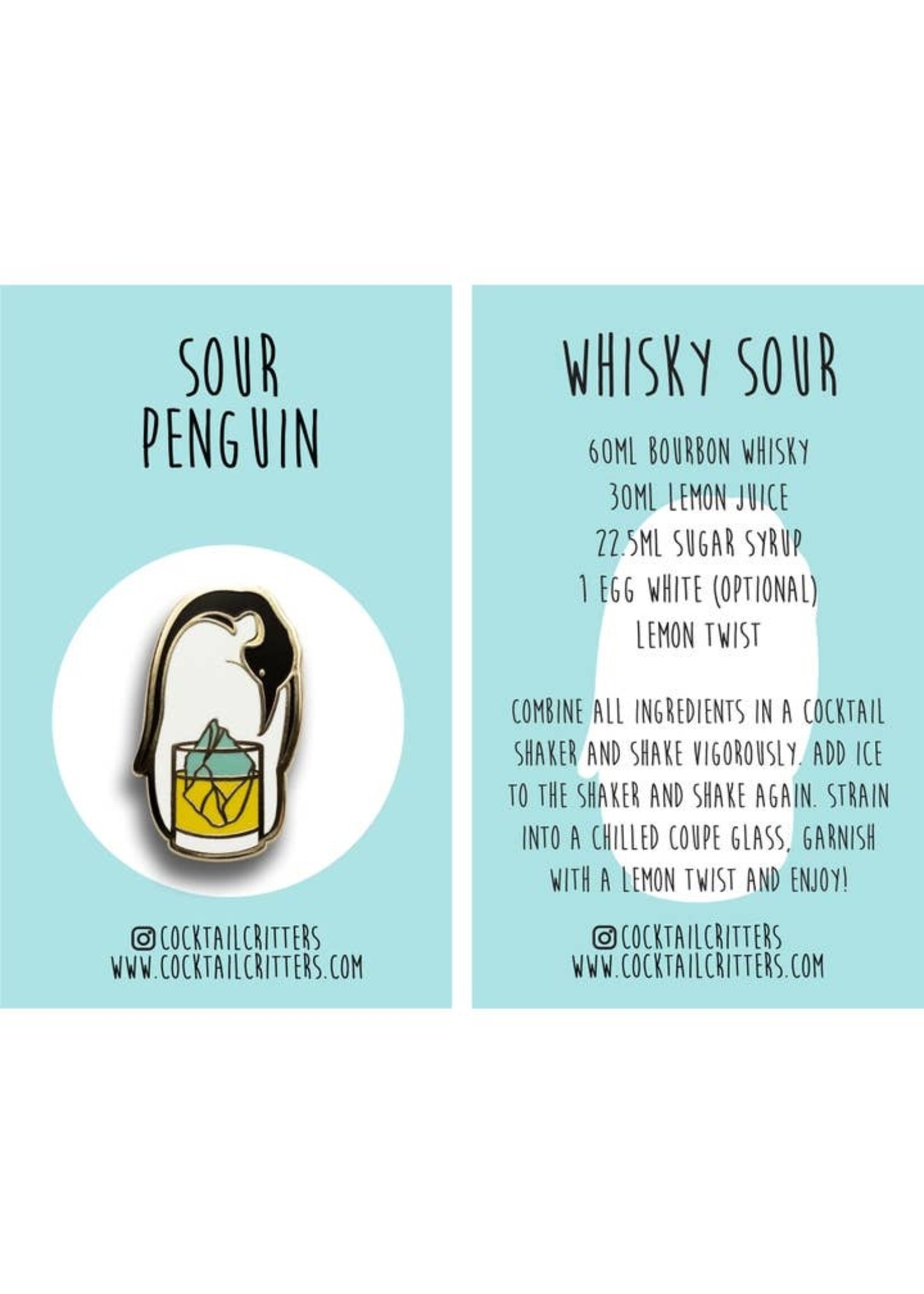 Cocktail Critters Whisky Sour Penguin Pin