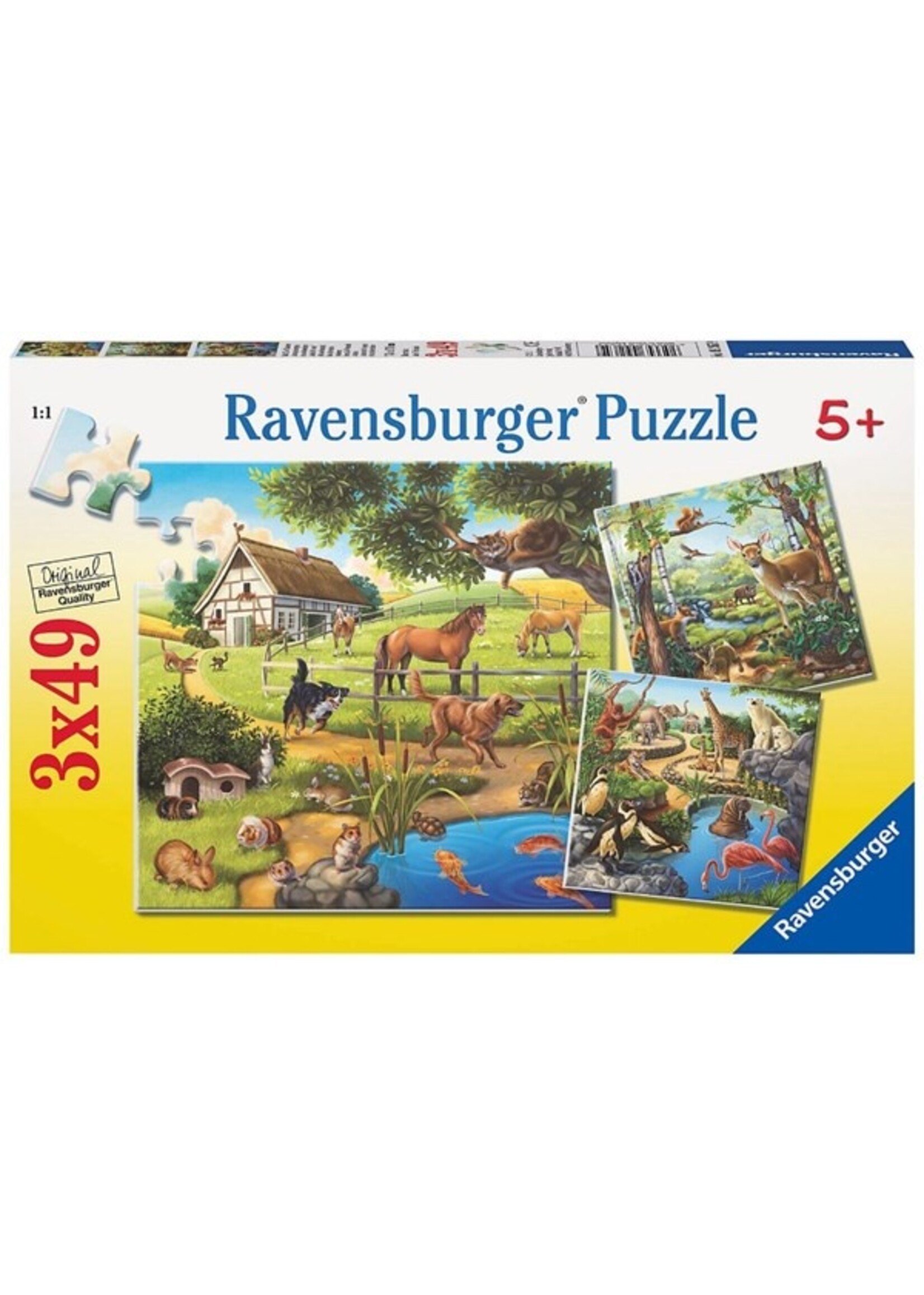 Ravensburger "Forest/Zoo Domestic Animals" 3X 49 Piece Puzzles