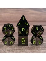 HD Dice 7 Piece RPG Black Metal Dice - Green Font