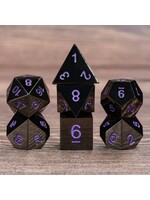 HD Dice 7 Piece RPG Black Metal Dice - Purple Font