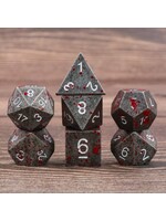 HD Dice 7 Piece RPG Metal Dice Set- White Font (with red splatter)