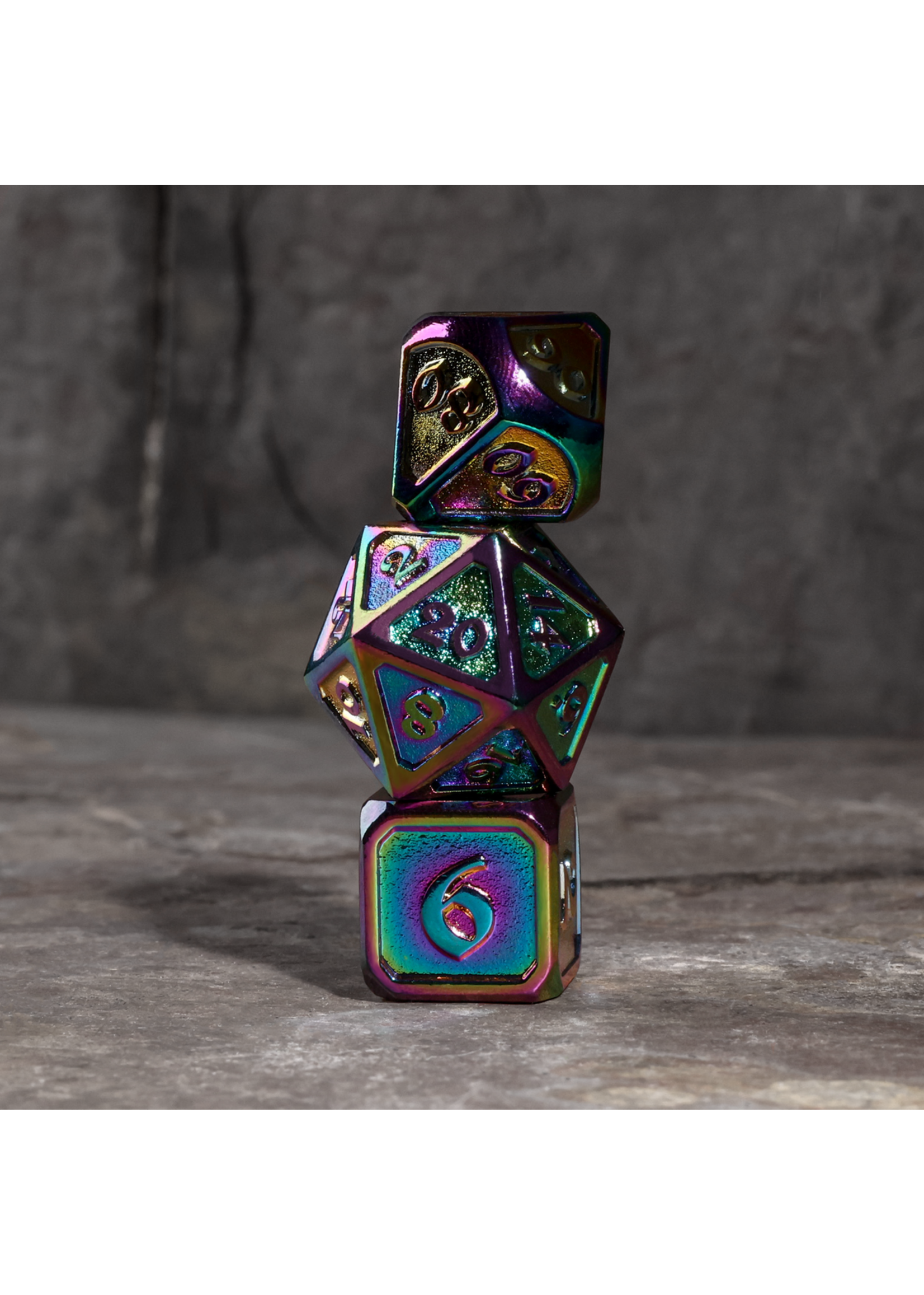 Die Hard Dice 7pc Metal RPG Set - Mythica Scorched Rainbow