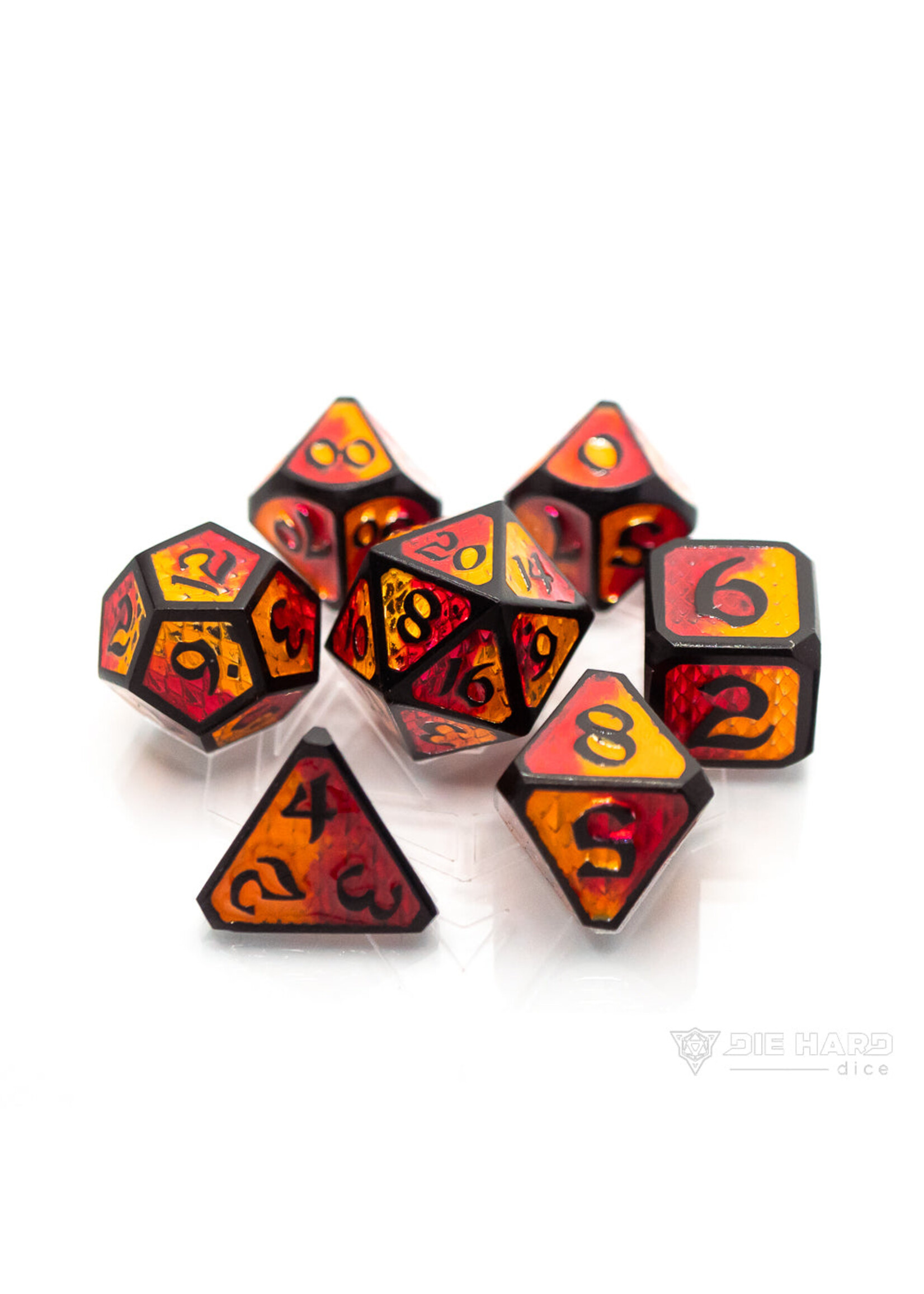 Die Hard Dice 7pc Metal RPG Set - Drakona Embers Nali