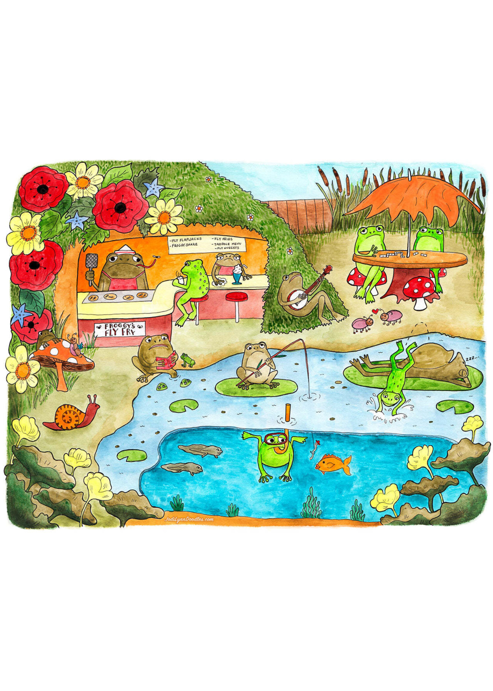 Artifact Puzzles Jodi Lynn Burton "Frog Diner" Wooden Jigsaw Puzzle