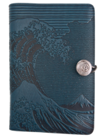 Oberon Design Oberon Large Leather Journal - Hokusai Wave - Blue