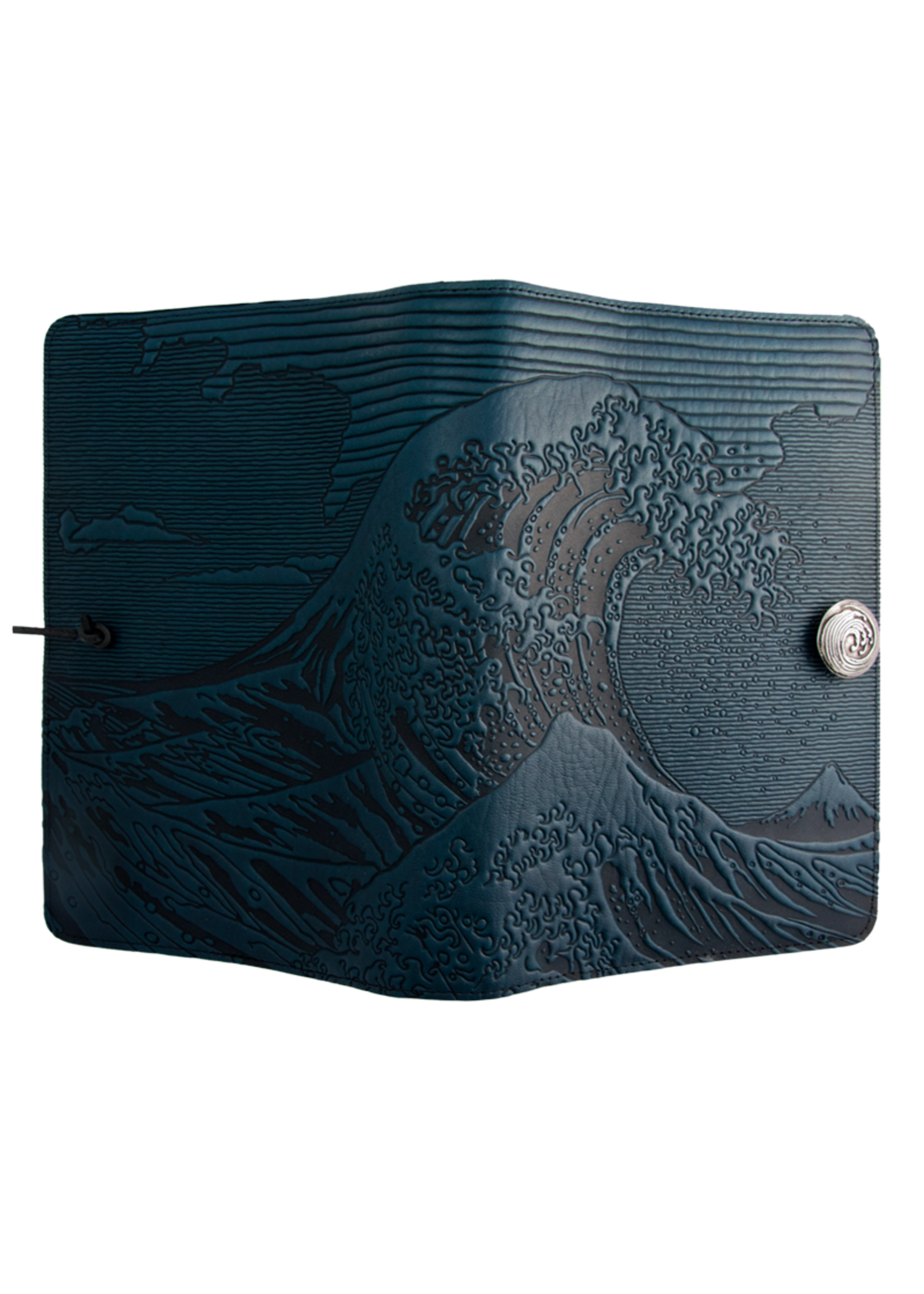 Oberon Design Oberon Large Leather Journal - Hokusai Wave - Blue