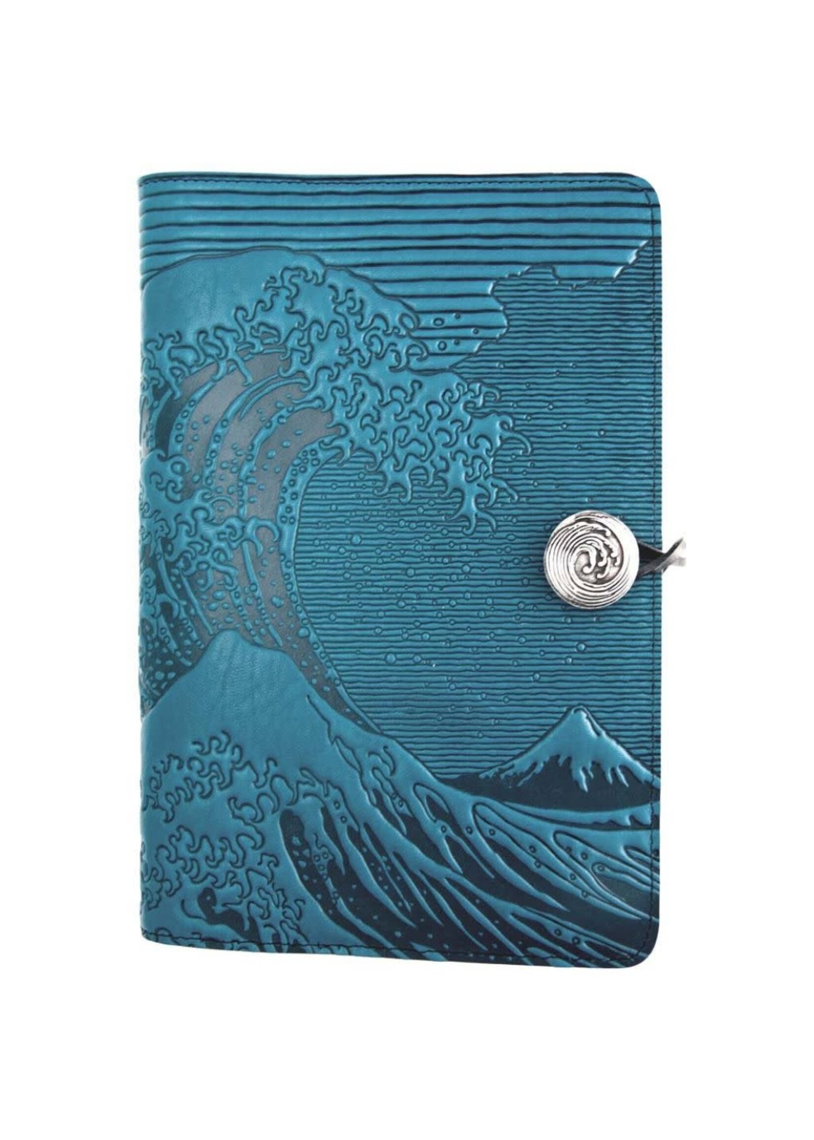 Oberon Design Oberon Small Leather Journal - Hokusai Wave - Blue