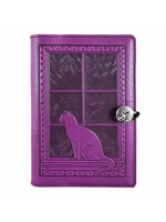 Oberon Design Oberon Large Leather Journal - Cat in the Window - Orchid