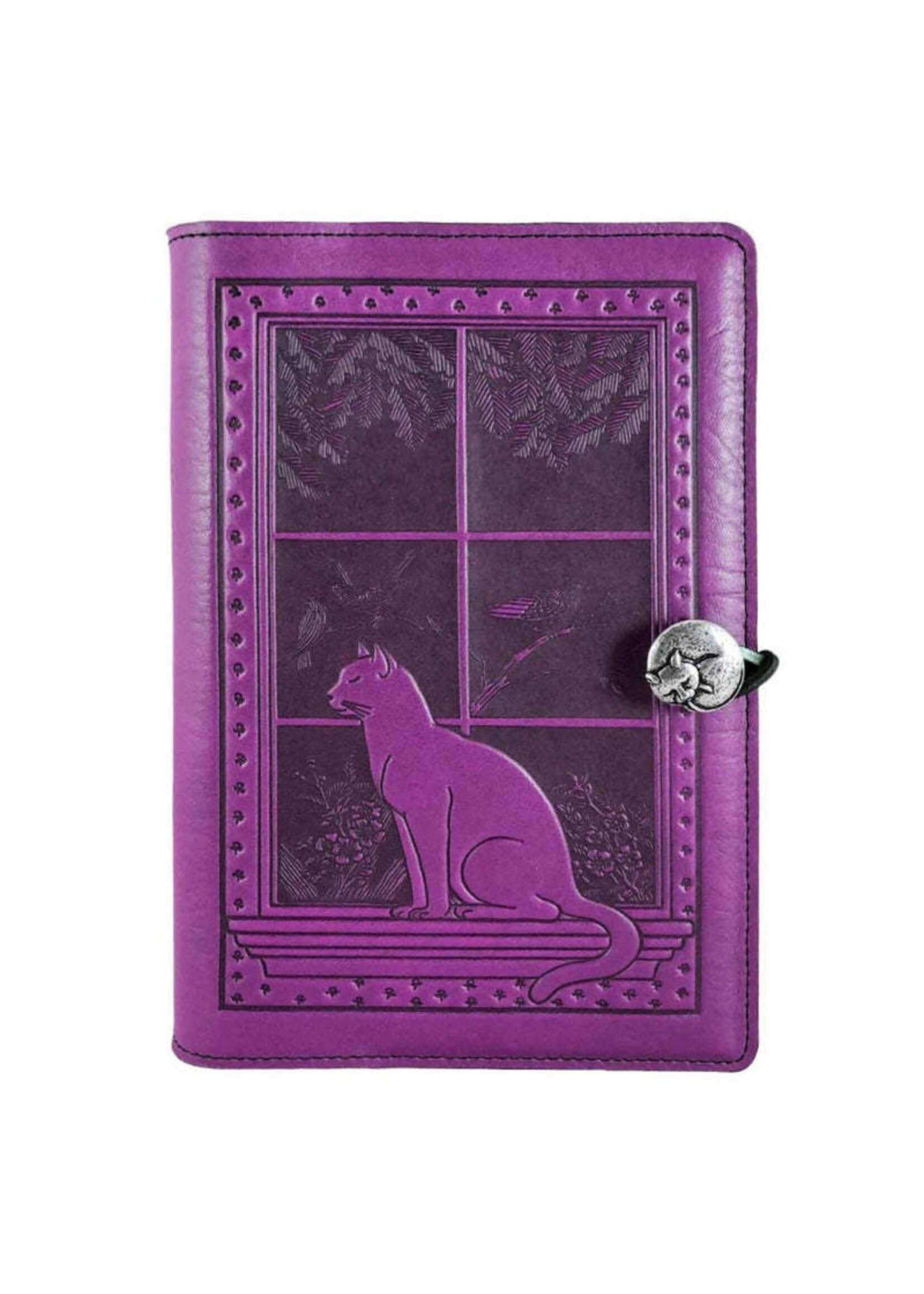 Oberon Design Oberon Large Leather Journal - Cat in the Window - Orchid