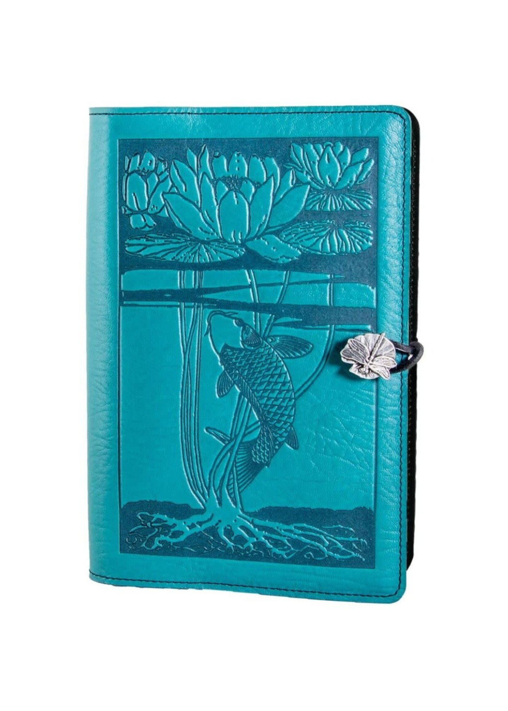 Oberon Design Oberon Large Leather Journal - Water Lily Koi - Teal