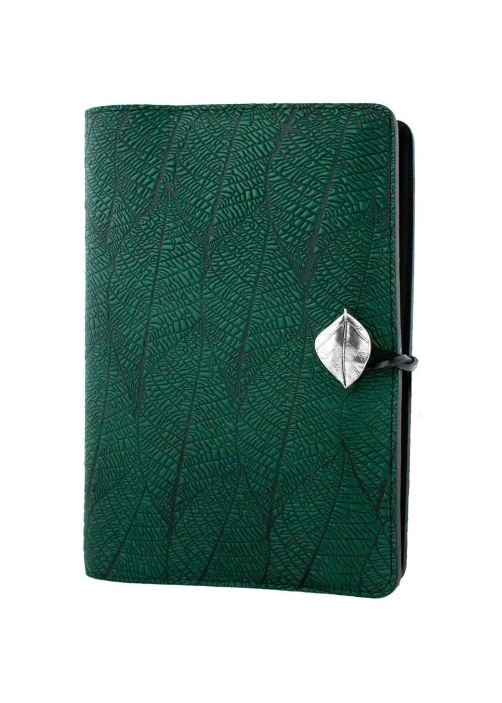 Oberon Design Oberon Large Leather Journal - Fallen Leaves - Green
