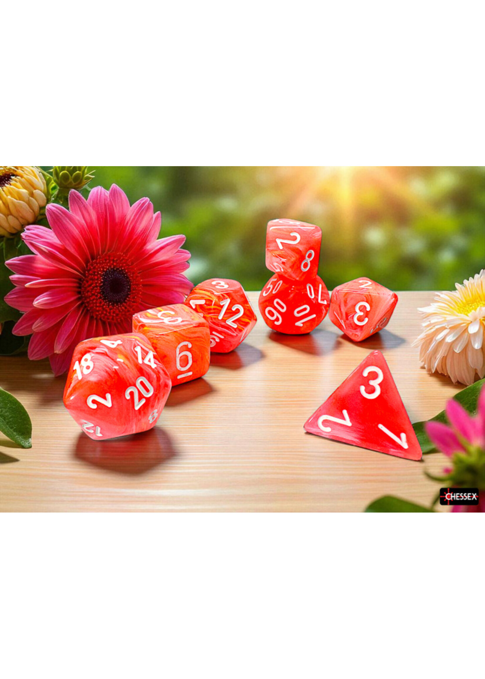 Chessex Chessex Dice 7-Set Mega Hedral: Festive Dahlia/ White