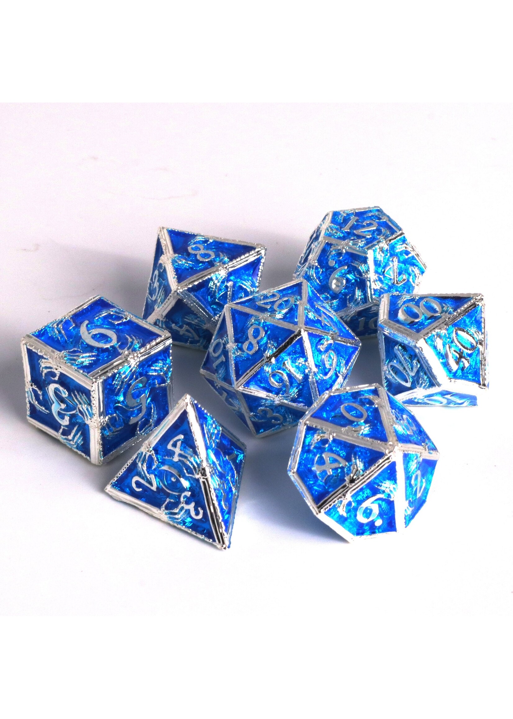 Die Hard Dice 7pc Metal RPG Set - Gravehold Silver w/ Blue