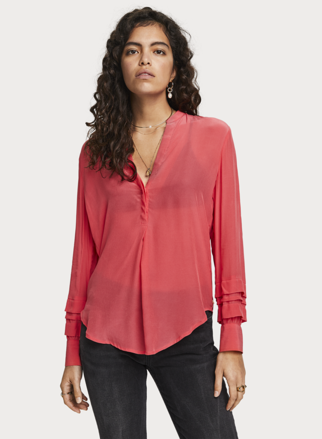 Blouse Scotch & Soda à col v soyeuse corail