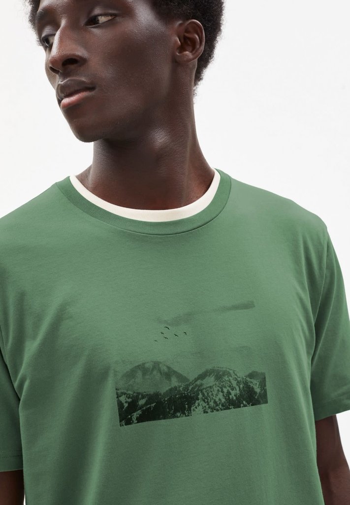 Armedangels Hommes T-shirt Armedangels Jaames imprimé paysage rocheux vert tendre