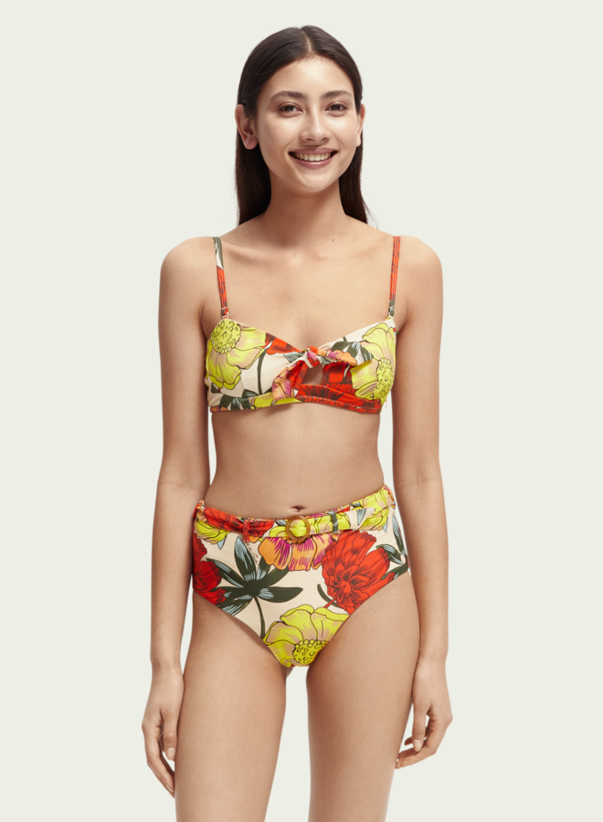 Bikini Scotch & Soda beige fleuri rouge orangé