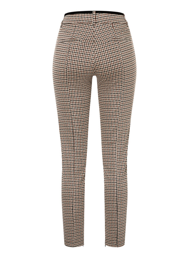 Pantalon Cambio Rhona pied-de-poule noir, gris & camel