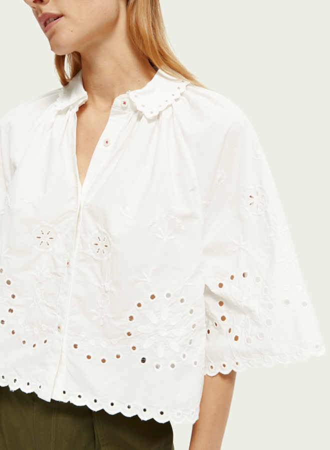 Chemise Scotch & Soda à broderies anglaises blanche