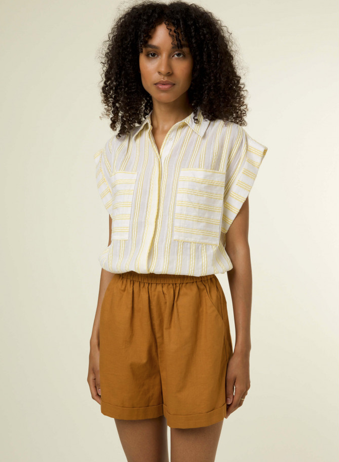 Blouse Frnch Paris Angela rayée jaune & blanc crème