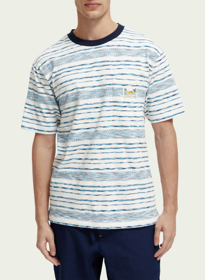 T-shirt Scotch & Soda blanc rayé turquoise