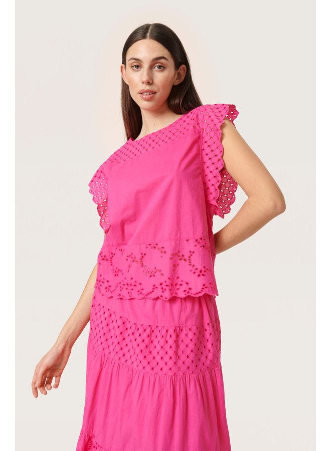 Blouse Soaked in Luxury Canja à broderies anglaises rose fuschia