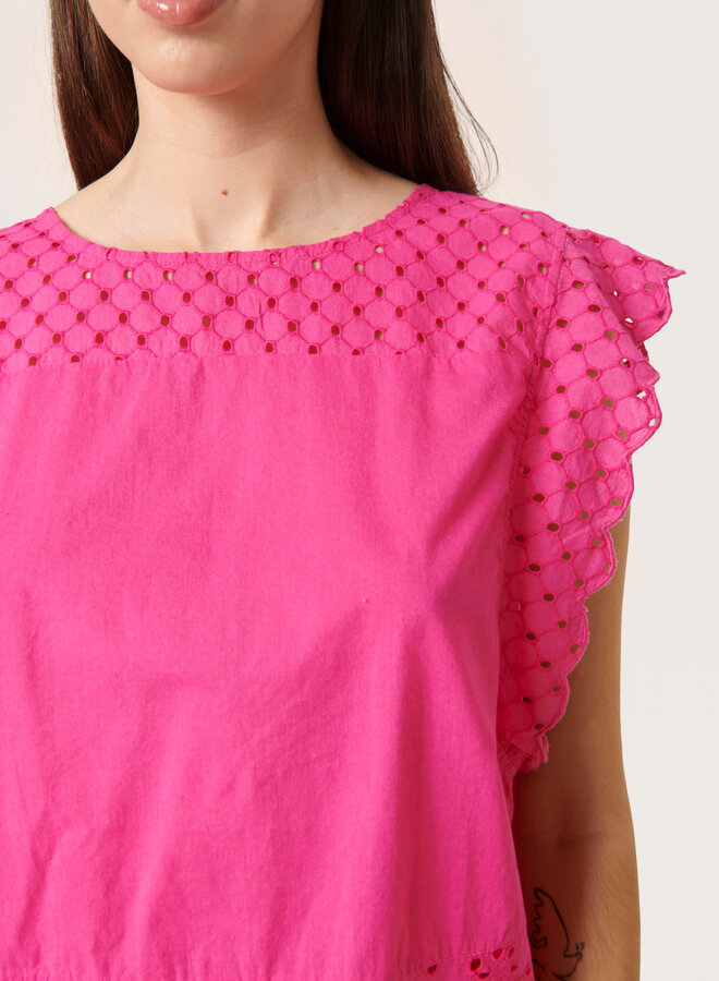 Blouse Soaked in Luxury Canja à broderies anglaises rose fuschia