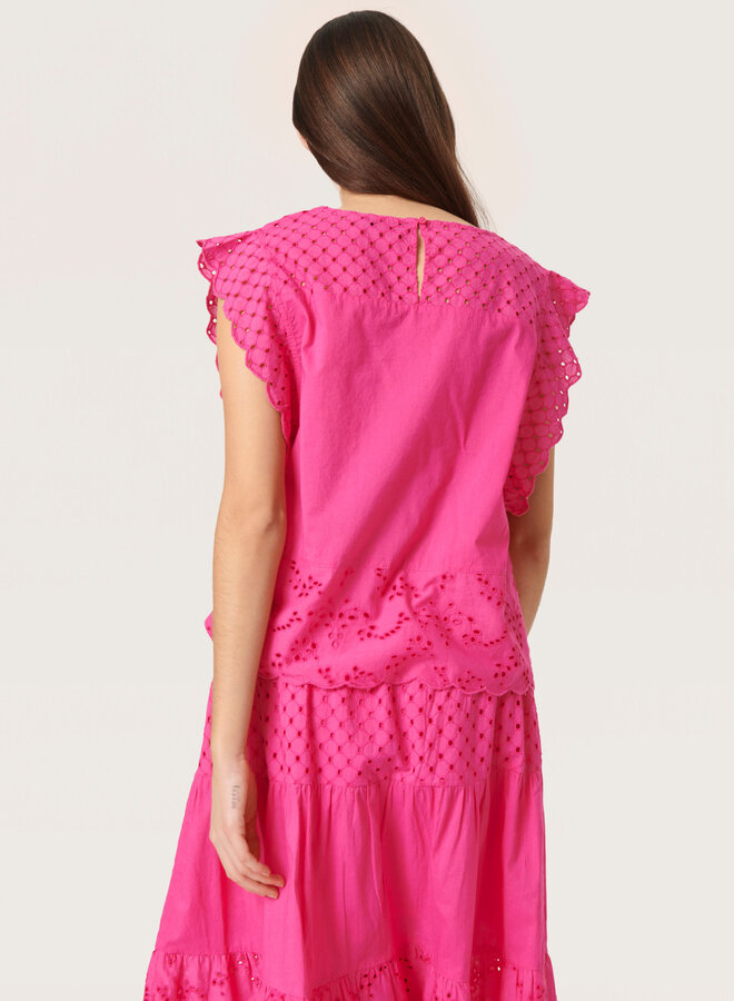 Blouse Soaked in Luxury Canja à broderies anglaises rose fuschia
