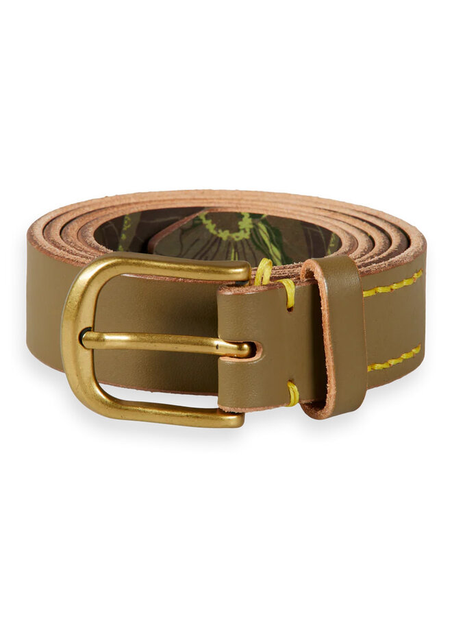 Ceinture Scotch & Soda en cuir vert khaki