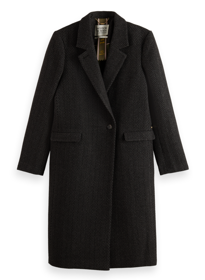 Manteau Scotch & Soda en lainage à chevrons noirs & gris