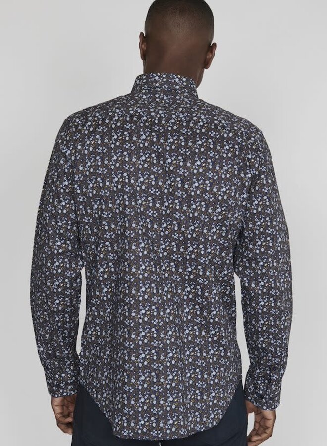 Chemise Matinique Trostol bleue à petites fleurs noix de muscade & gris pâle